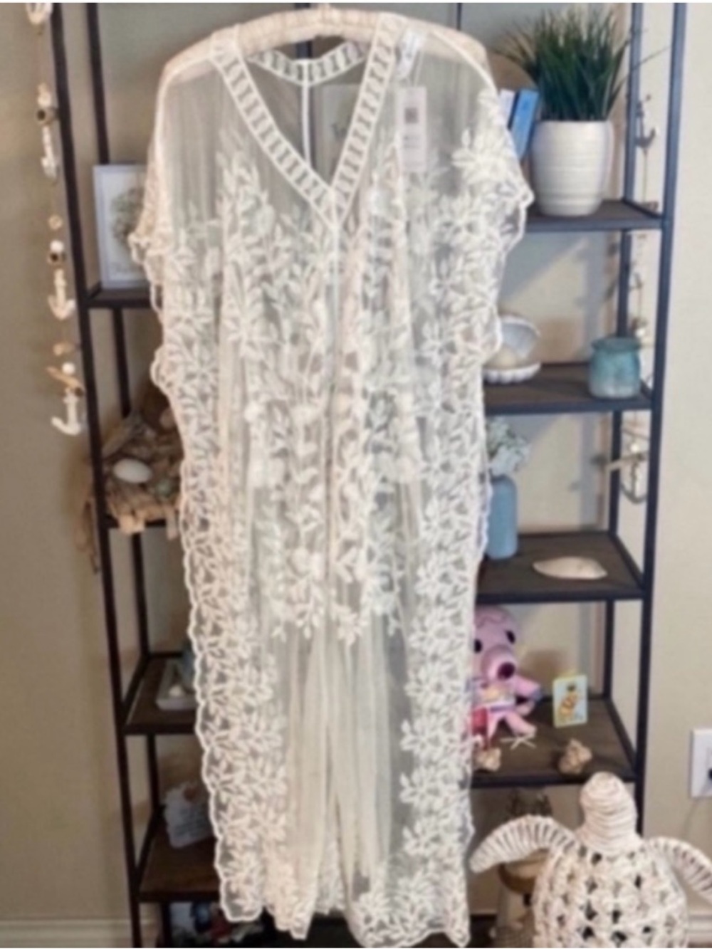 Cupshe Sheer Floral Embroidered Duster - White
